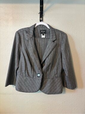 Pinstripe Single-Button Cropped Blazer With Matching Pleated Skirt